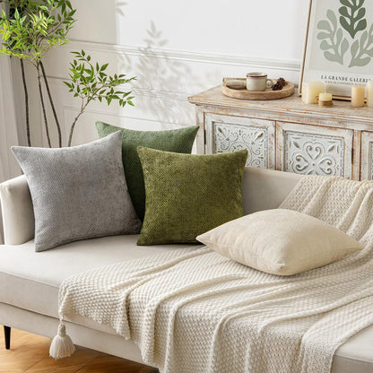 Light Blue Plush Chenille Cushion Covers Set of 2 - Soft Textured Decorative Throw Pillow Cases for Sofa Couch, 45x45cm - Image 4