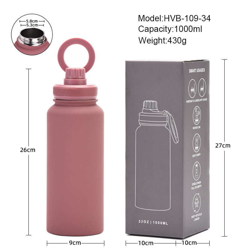 Light Blue 1L Stainless Steel Water Bottle with Magnetic Phone Holder Lid - Portable Hydration & Hands-Free Stand - Image 8