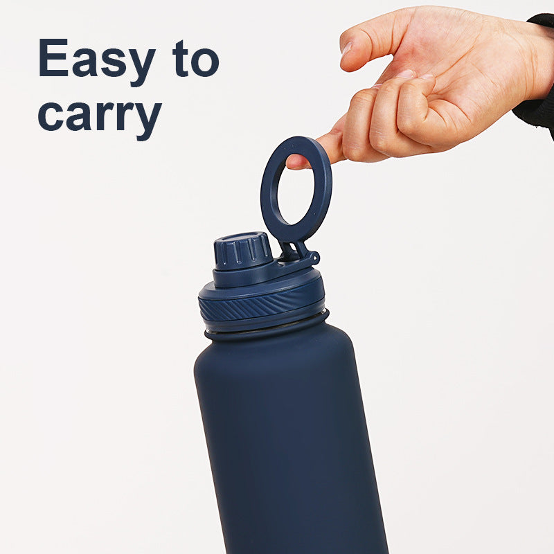 Light Pink 1L Stainless Steel Water Bottle with Magnetic Phone Holder Lid - Portable Hydration & Hands-Free Stand - Image 5
