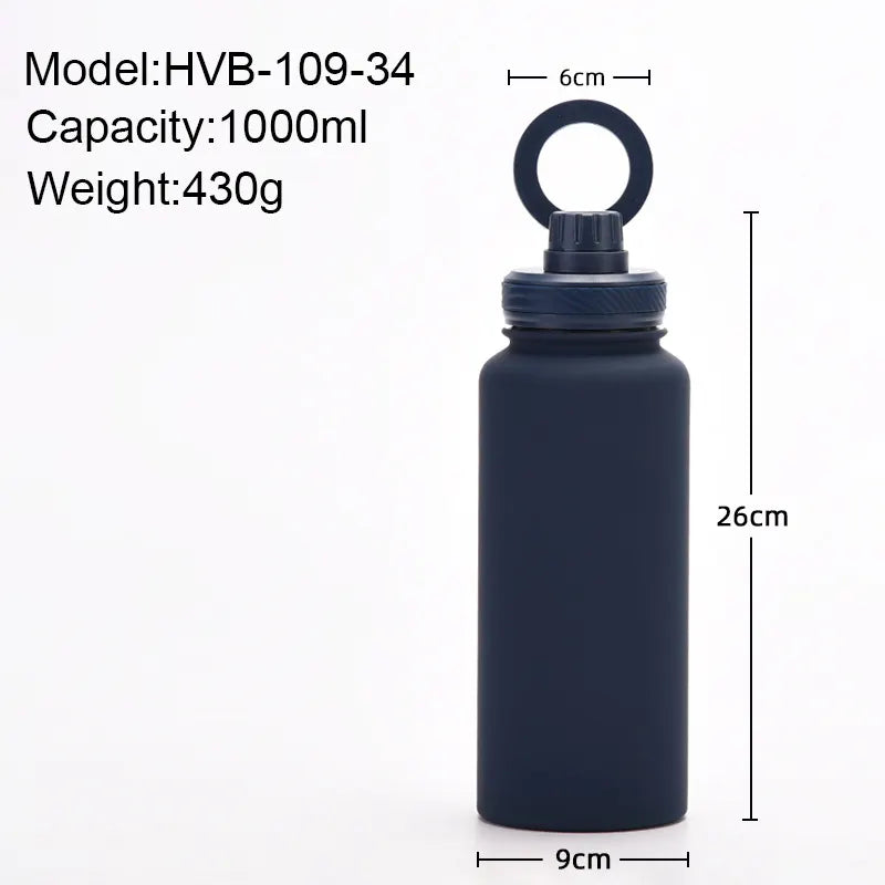 Silver and Black 1L Stainless Steel Water Bottle with Magnetic Phone Holder Lid - Portable Hydration & Hands-Free Stand - Image 7