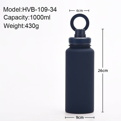 Grey 1L Stainless Steel Water Bottle with Magnetic Phone Holder Lid - Portable Hydration & Hands-Free Stand - Image 7