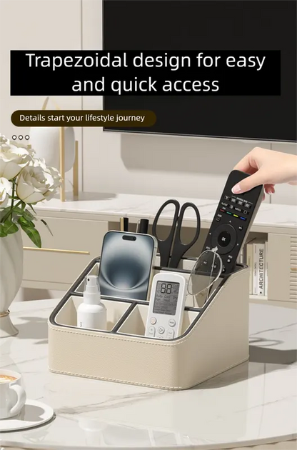 White and Black Stylish PU Leather Desktop Organizer Caddy - Multi-Compartment Holder for Remotes, Office Supplies, Makeup - Image 5