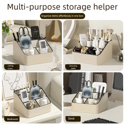 White and Black Stylish PU Leather Desktop Organizer Caddy - Multi-Compartment Holder for Remotes, Office Supplies, Makeup - Image 6