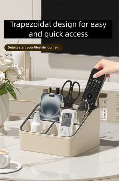 Pink and Black Stylish PU Leather Desktop Organizer Caddy - Multi-Compartment Holder for Remotes, Office Supplies, Makeup - Image 5