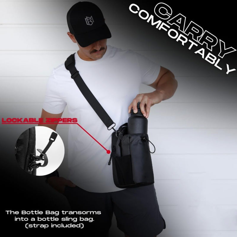 Black Magnetic Gym Water Bottle Holder Bag - Crossbody Sling Pouch for Essentials - Image 4