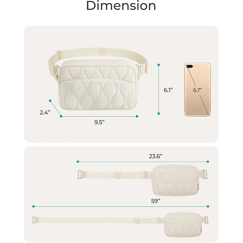 Beige Stylish Quilted Belt Bag - Lightweight Nylon Crossbody Fanny Pack  - Image 2