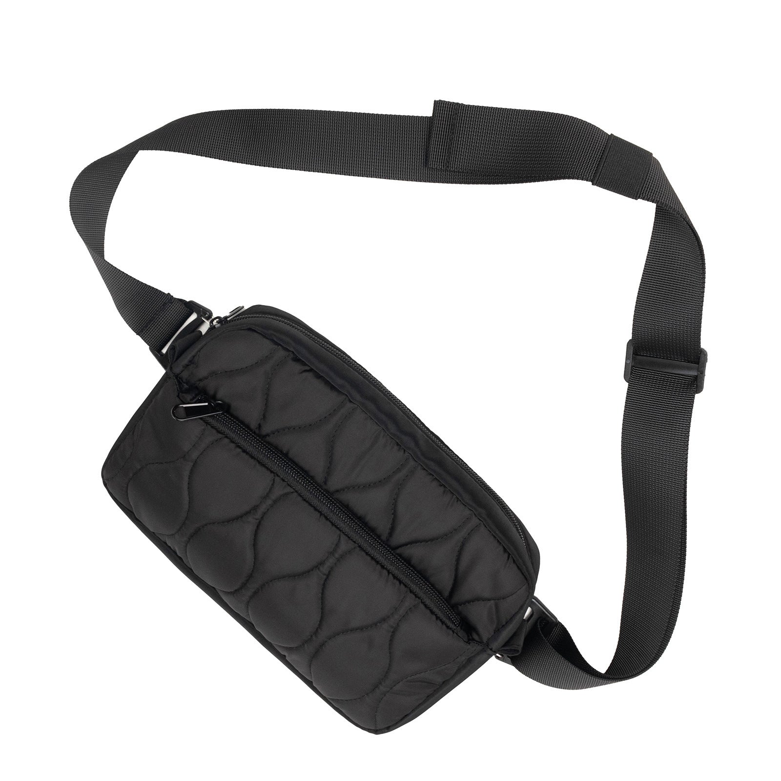 Black Stylish Quilted Belt Bag - Lightweight Nylon Crossbody Fanny Pack  - Image 2