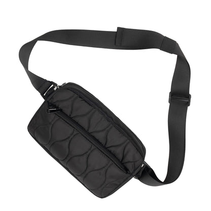 Black Stylish Quilted Belt Bag - Lightweight Nylon Crossbody Fanny Pack  - Image 2