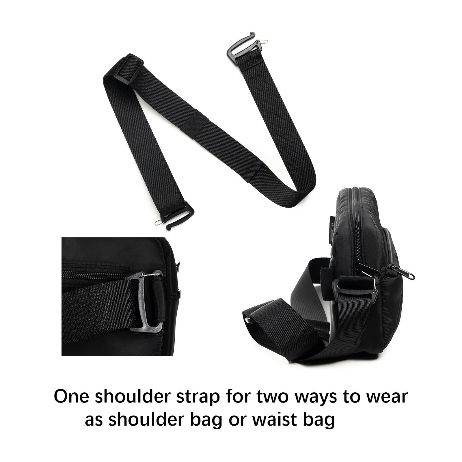 Black Stylish Quilted Belt Bag - Lightweight Nylon Crossbody Fanny Pack  - Image 3