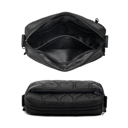 Black Stylish Quilted Belt Bag - Lightweight Nylon Crossbody Fanny Pack  - Image 5