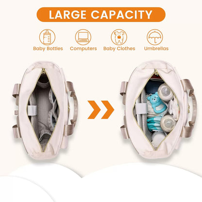 Khaki and Beige Stylish Nappy Bag Backpack - Multi-Functional Diaper Bag with Insulated Pockets, Changing Pad & Pacifier Case - Image 4