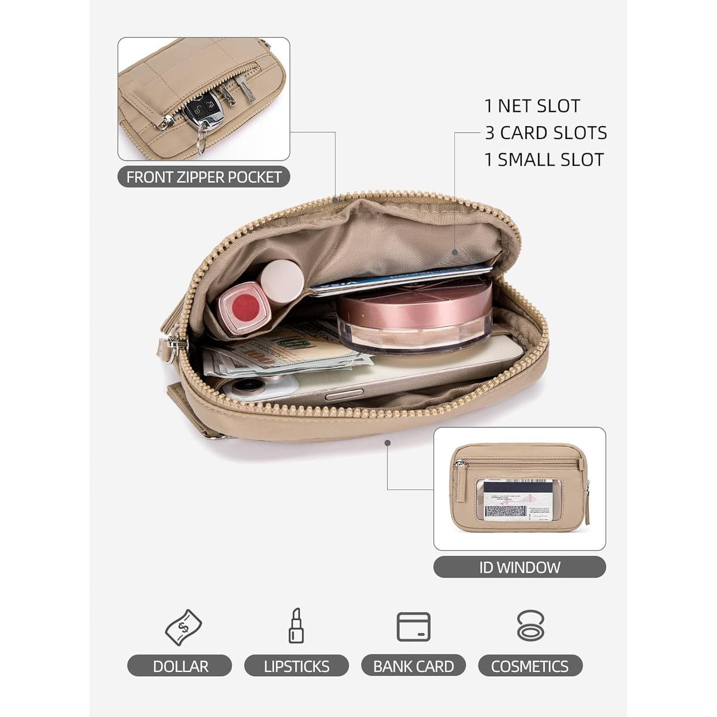 Green RFID Blocking Nylon Wristlet Clutch Wallet - Compact Waterproof Pouch with Card Slots & ID Window - Image 5