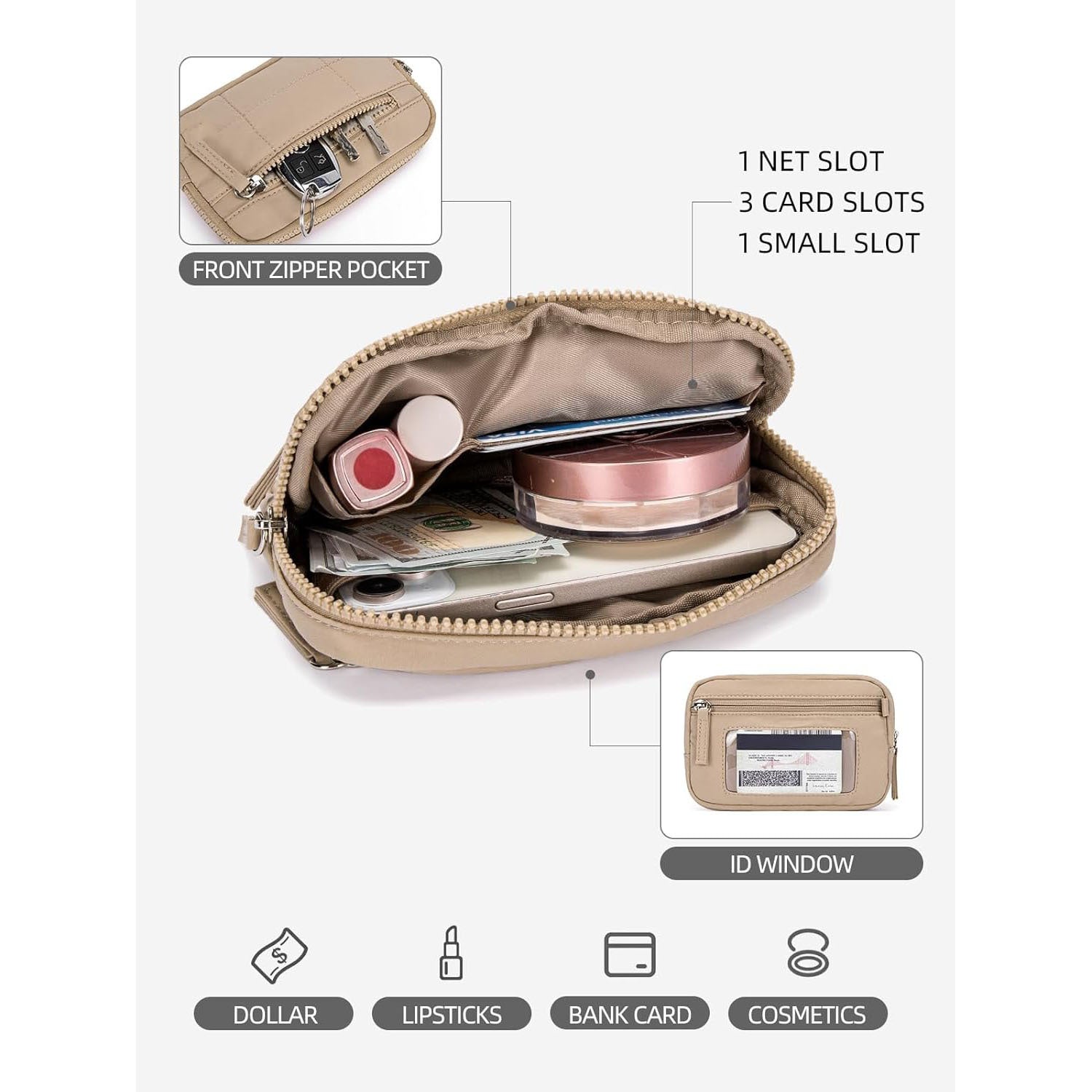Pink RFID Blocking Nylon Wristlet Clutch Wallet - Compact Waterproof Pouch with Card Slots & ID Window - Image 5