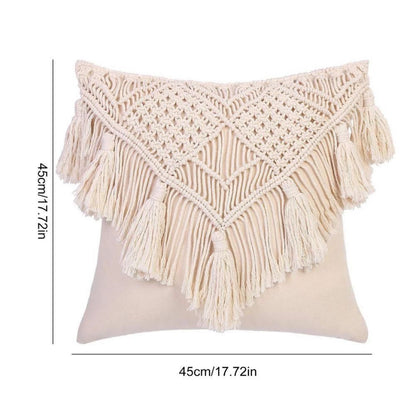 Black Boho Chic Macrame Cushion Cover - Handmade Woven Cotton Linen Pillow Case with Tassels - Decorative Throw Pillow Sham 45x45cm (Cover Only) - Image 5
