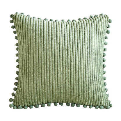 Orange Soft Corduroy Cushion Cover Set (1 Square + 1 Rectangular) with Pom Pom Trim - Decorative Throw Pillow Cases for Sofa Couch - Image 3