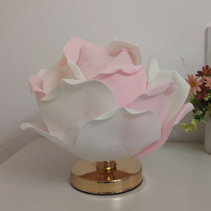 Pink and White Elegant Lotus Flower Table Lamp - Decorative Bedside Night Light for Bedroom Ambiance - Image 2