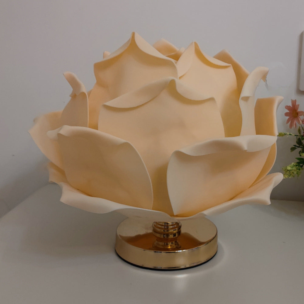 Champagne Elegant Lotus Flower Table Lamp - Decorative Bedside Night Light for Bedroom Ambiance - Image 2