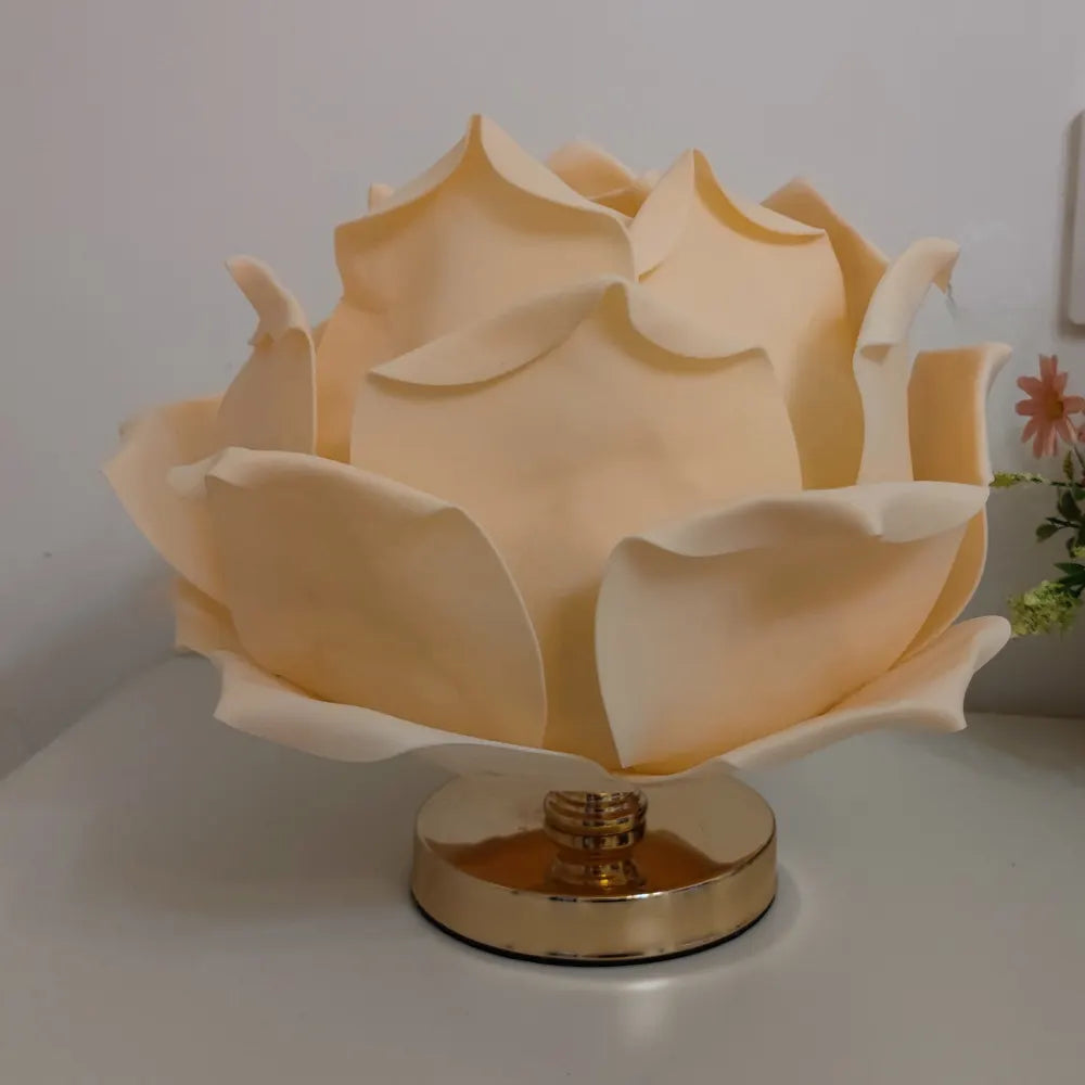Champagne Elegant Lotus Flower Table Lamp - Decorative Bedside Night Light for Bedroom Ambiance - Image 2