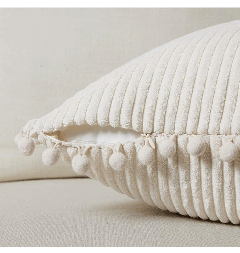 Black Soft Corduroy Cushion Cover Set (1 Square + 1 Rectangular) with Pom Pom Trim - Decorative Throw Pillow Cases for Sofa Couch - Image 5