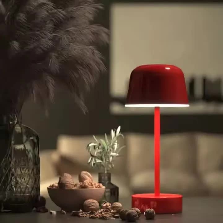 Red Modern Minimalist LED Table Lamp - Rechargeable Touch Control Desk Light - Image 6
