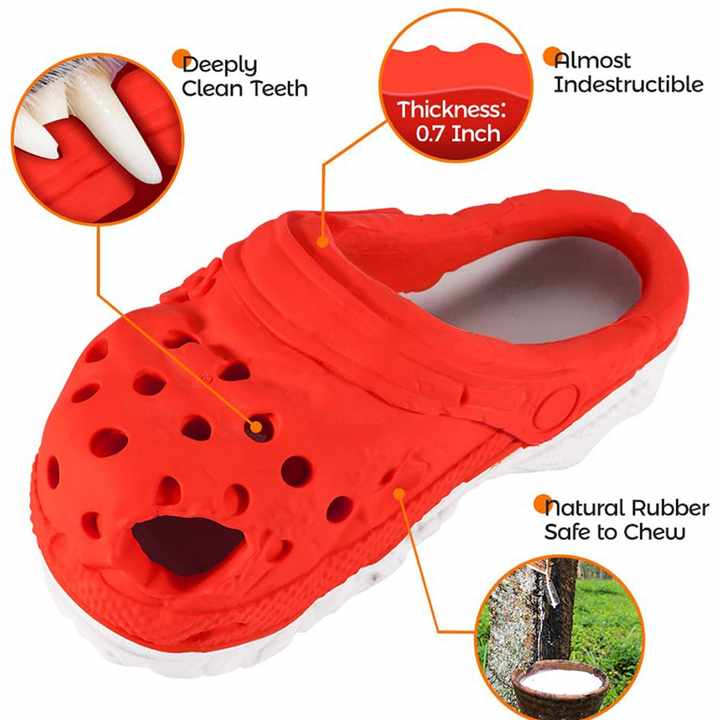 Size S Red Tough Slipper Dog Chew Toy - Natural Rubber Treat Dispenser & Teeth Cleaner for Interactive Play & Boredom Relief - Image 3
