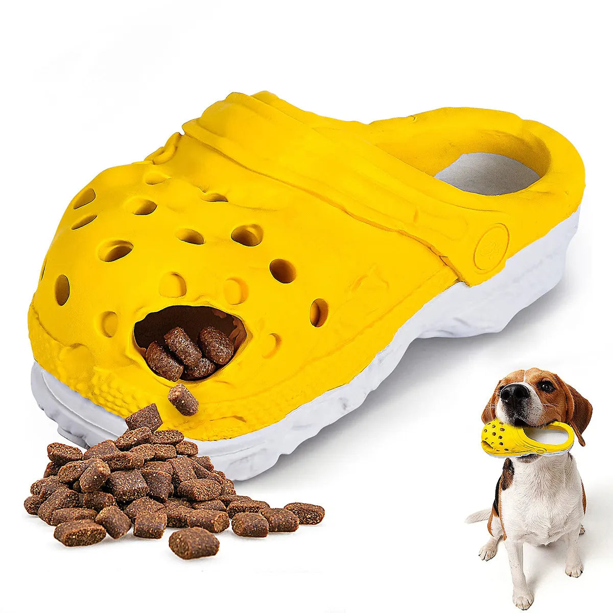 Size L Yellow Tough Slipper Dog Chew Toy - Natural Rubber Treat Dispenser & Teeth Cleaner for Interactive Play & Boredom Relief