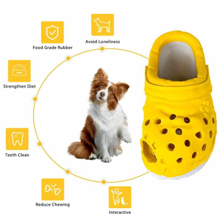 Size L Yellow Tough Slipper Dog Chew Toy - Natural Rubber Treat Dispenser & Teeth Cleaner for Interactive Play & Boredom Relief - Image 4
