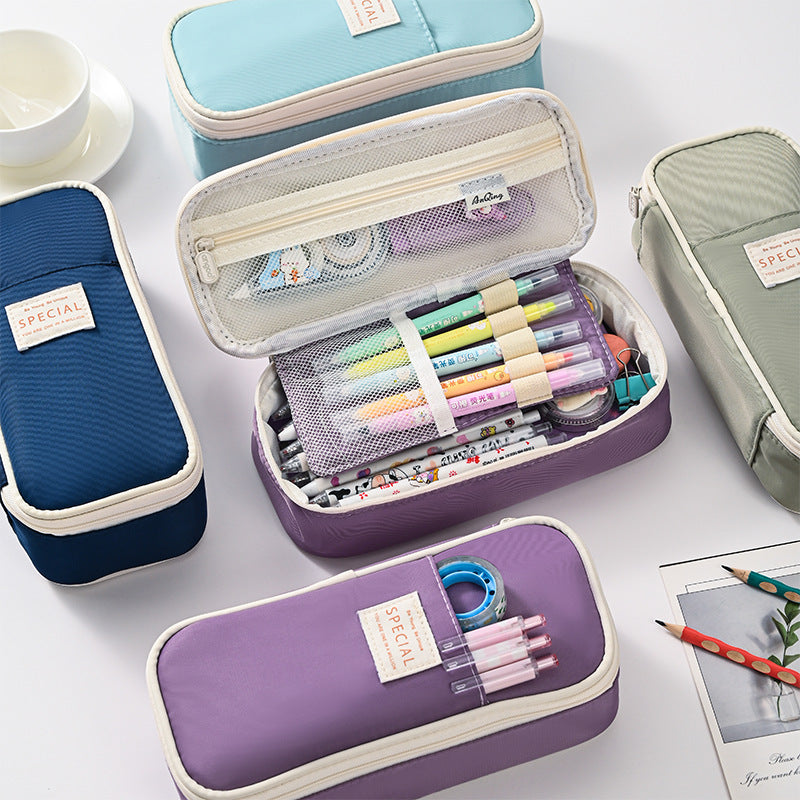 Purple Large Capacity Expandable Pencil Case - Multi-Compartment Student Stationery Pouch (Only with pencil case) - Image 3