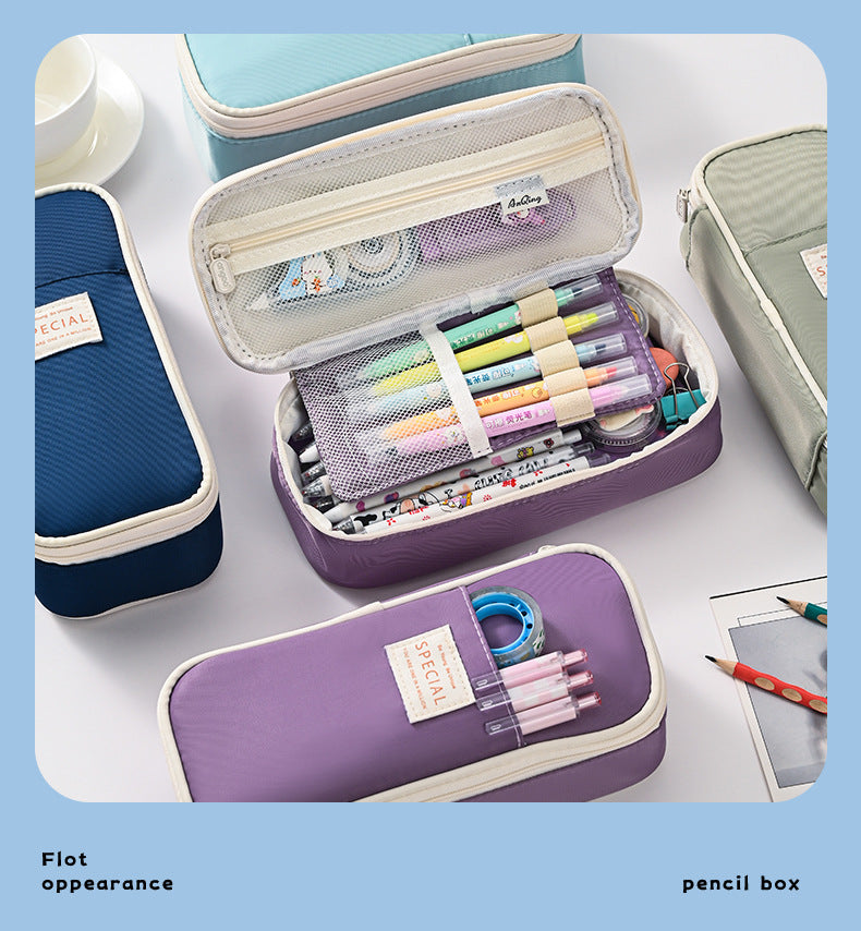 Light Blue Large Capacity Expandable Pencil Case - Multi-Compartment Student Stationery Pouch (Only with pencil case) - Image 5