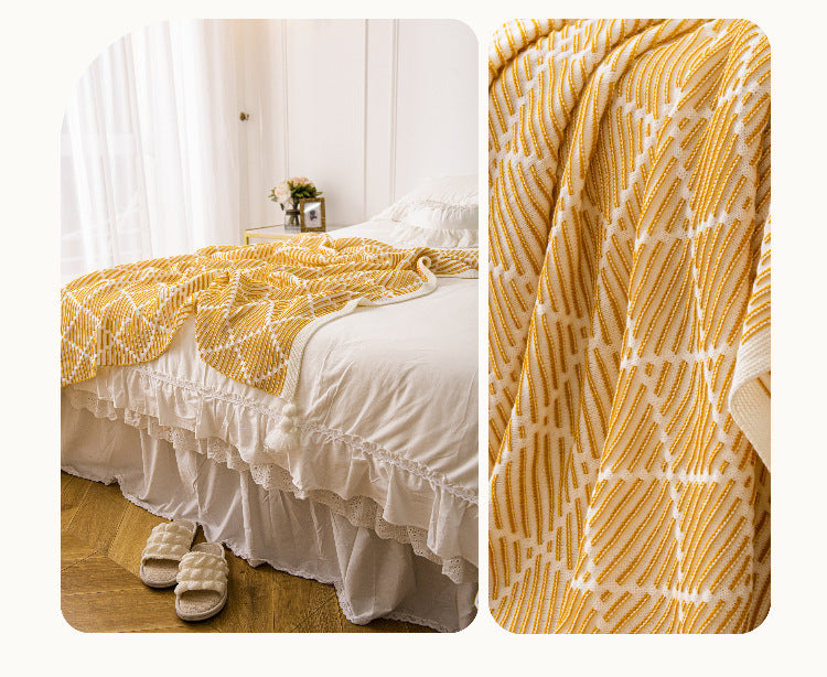 Pink and Beige Diamond Pattern Soft Cozy Knit Throw Blanket with Tassels - Geometric Pattern Lightweight Acrylic Blanket for Sofa Couch Bed, 130x150cm - Image 3