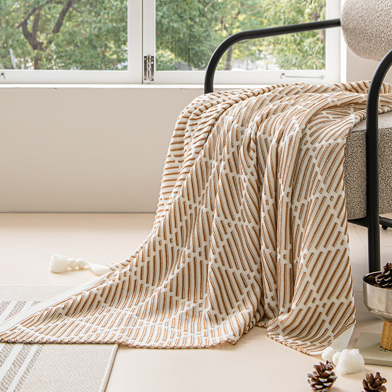 Pink and Beige Diamond Pattern Soft Cozy Knit Throw Blanket with Tassels - Geometric Pattern Lightweight Acrylic Blanket for Sofa Couch Bed, 130x150cm - Image 4