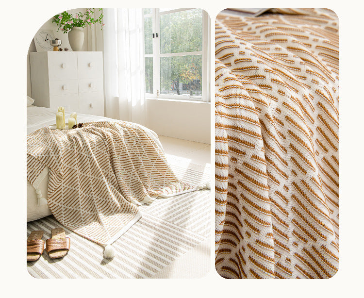 Pink and Beige Diamond Pattern Soft Cozy Knit Throw Blanket with Tassels - Geometric Pattern Lightweight Acrylic Blanket for Sofa Couch Bed, 130x150cm - Image 5