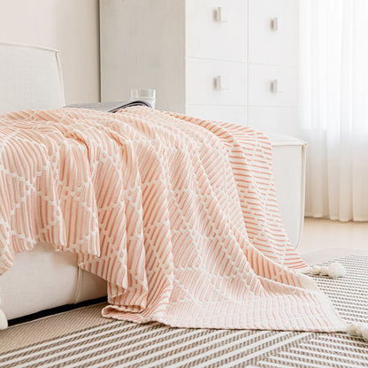 Orange and Beige Diamond Pattern Soft Cozy Knit Throw Blanket with Tassels - Geometric Pattern Lightweight Acrylic Blanket for Sofa Couch Bed, 130x150cm - Image 6