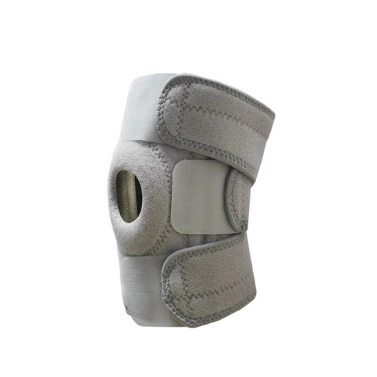 Grey Adjustable Knee Brace Support (Pair) with Dual Spring Stabilizers & Patella Gel Pad - Non-Slip for Sports Running Hiking