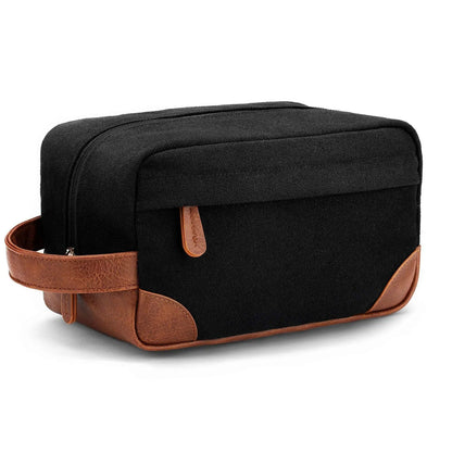 Black And Brown Men's Canvas Toiletry Bag - Large Capacity Water-Resistant Travel Organizer Dopp Kit with Handle