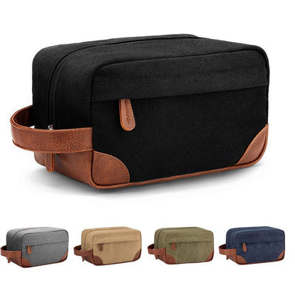 Black And Brown Men's Canvas Toiletry Bag - Large Capacity Water-Resistant Travel Organizer Dopp Kit with Handle - Image 2