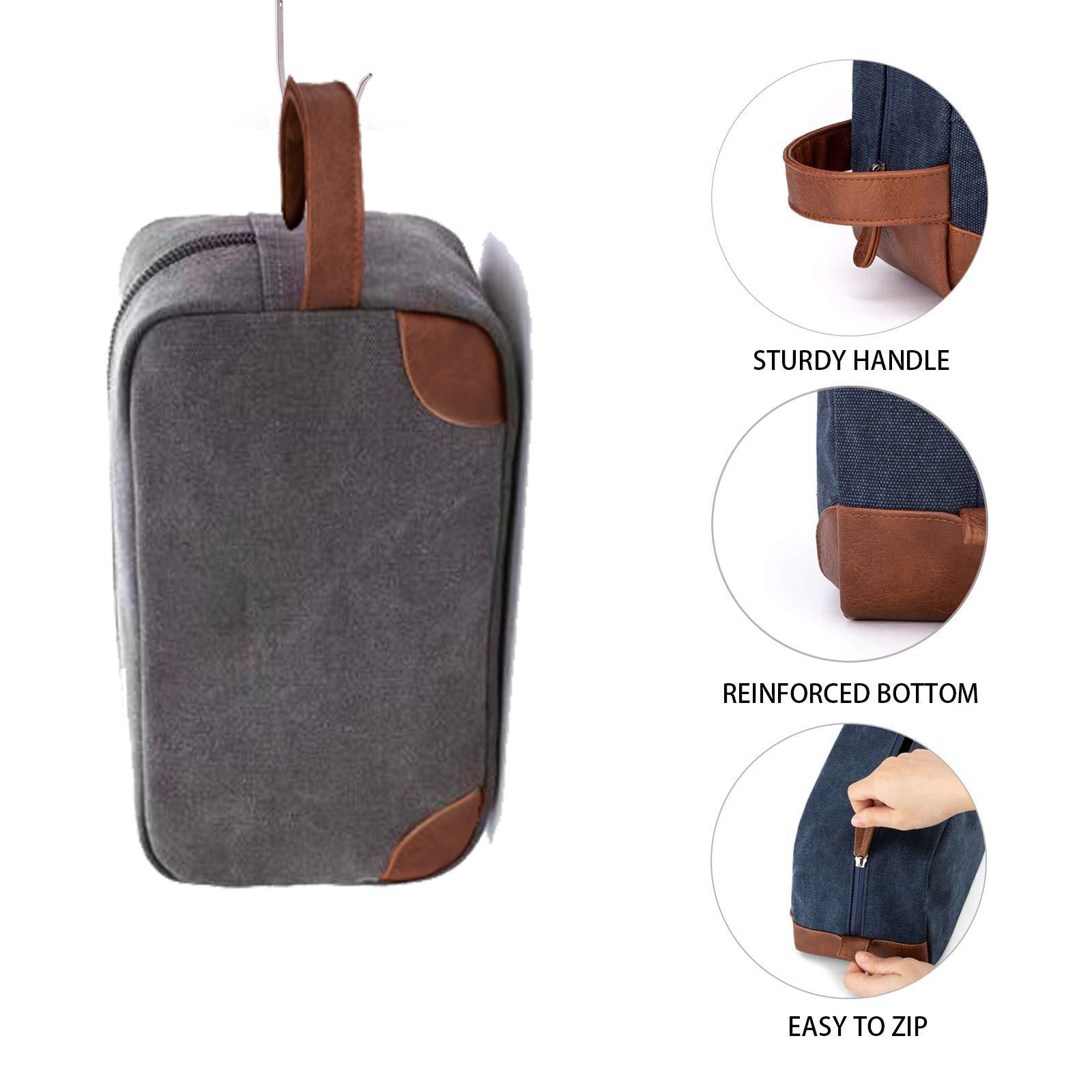 Black And Brown Men's Canvas Toiletry Bag - Large Capacity Water-Resistant Travel Organizer Dopp Kit with Handle - Image 3