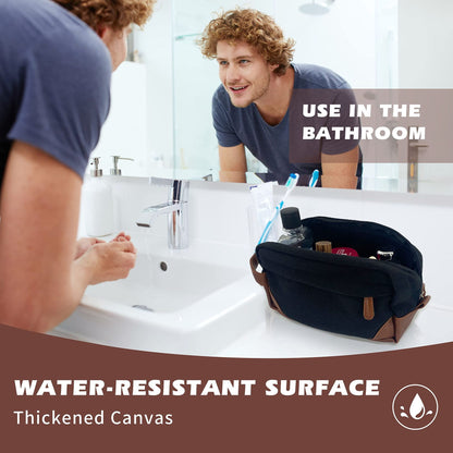Black And Brown Men's Canvas Toiletry Bag - Large Capacity Water-Resistant Travel Organizer Dopp Kit with Handle - Image 5