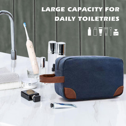 Black And Brown Men's Canvas Toiletry Bag - Large Capacity Water-Resistant Travel Organizer Dopp Kit with Handle - Image 7