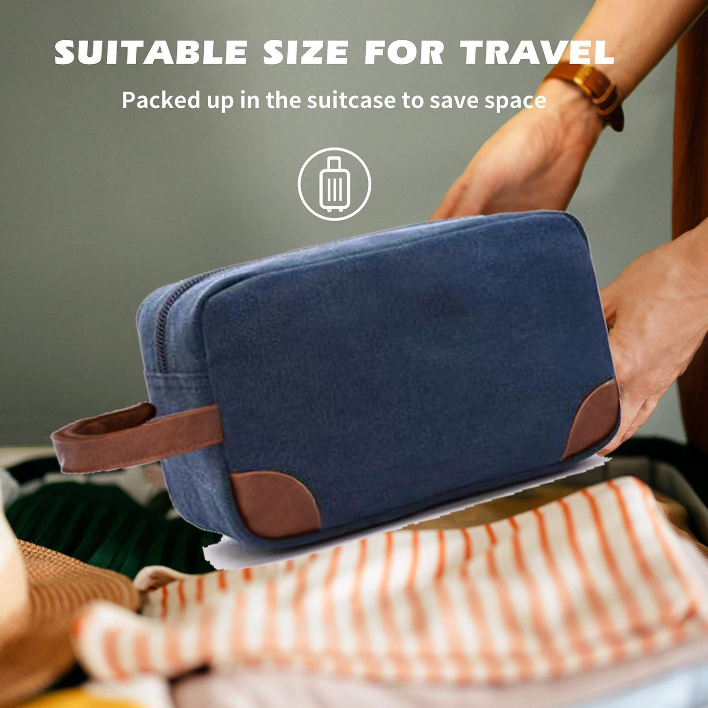Black And Brown Men's Canvas Toiletry Bag - Large Capacity Water-Resistant Travel Organizer Dopp Kit with Handle - Image 8
