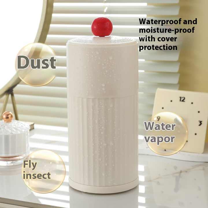 Beige Automatic Lifting Makeup Brush Holder - Dustproof Desktop Organizer with Lid & Compartments - Image 5