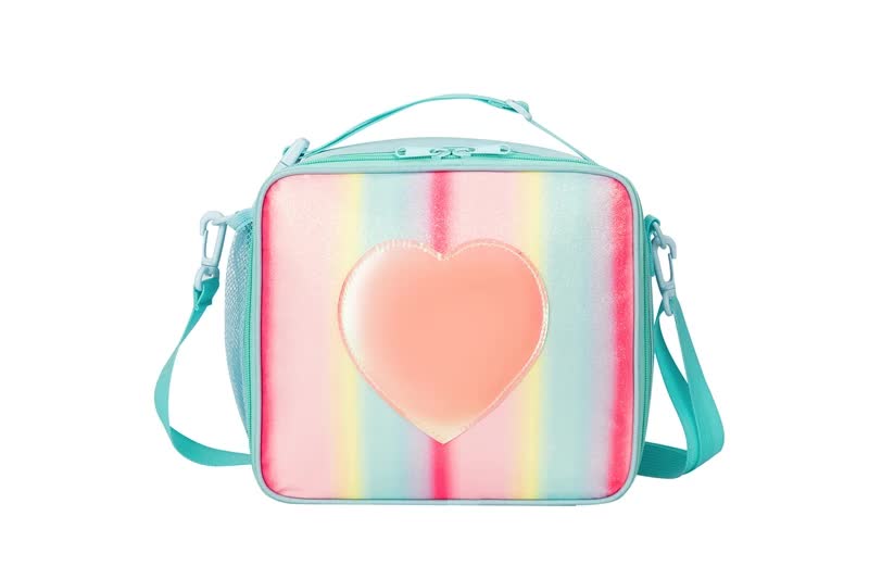 Blue Sparkling Rainbow Heart Insulated Lunch Bag for Kids - Portable School Lunch Box with Shoulder Strap - Image 4
