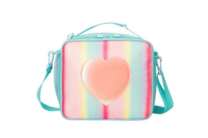 Blue Sparkling Rainbow Heart Insulated Lunch Bag for Kids - Portable School Lunch Box with Shoulder Strap - Image 4
