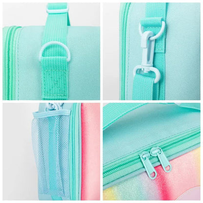 Orange Sparkling Rainbow Heart Insulated Lunch Bag for Kids - Portable School Lunch Box with Shoulder Strap - Image 7