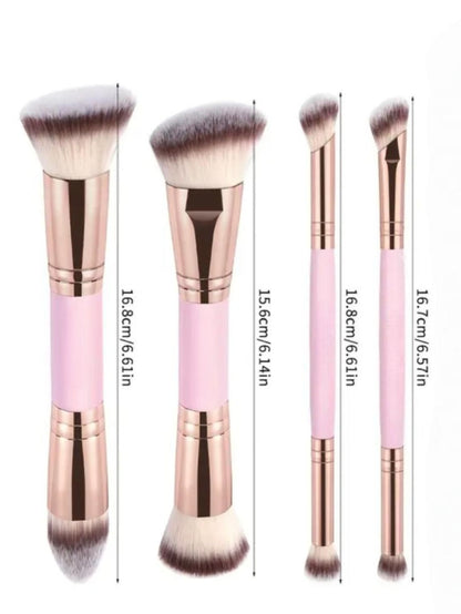 Pink and Glod Versatile 4pc Dual-Ended Makeup Brush Set - Soft Synthetic Bristles for Foundation Blush Contour Concealer - Image 2