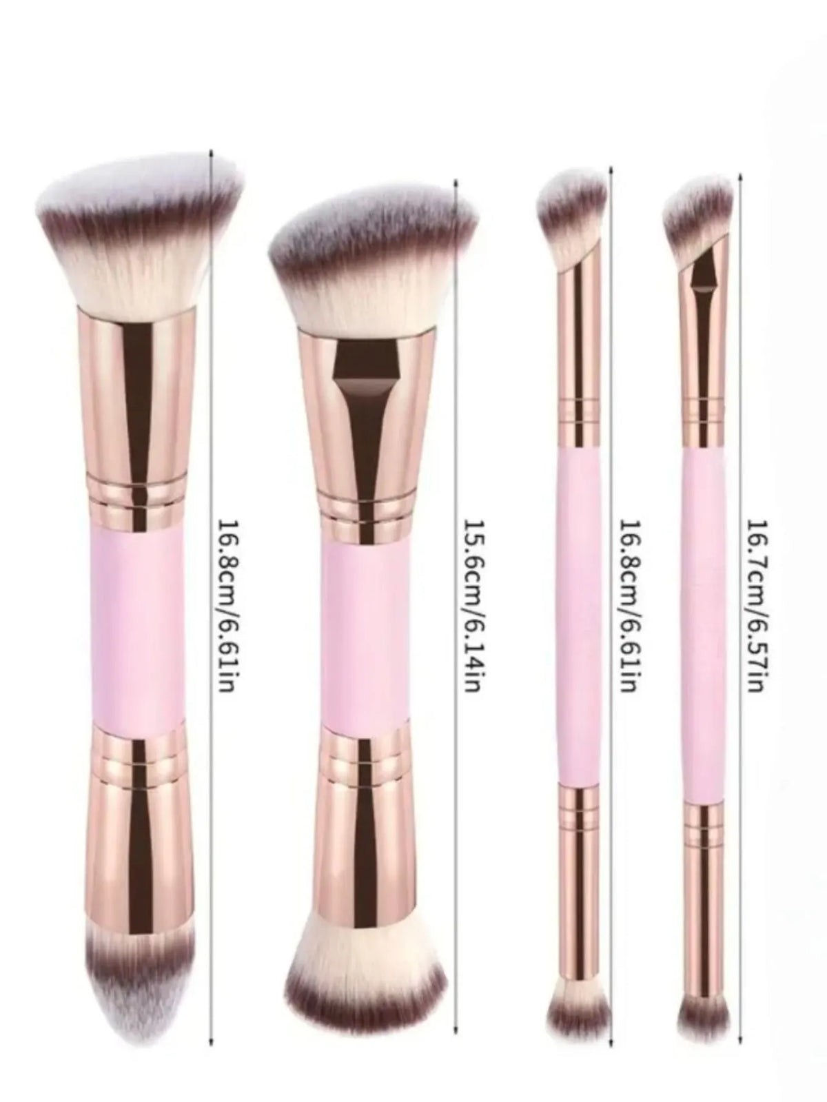 Pink and Glod Versatile 4pc Dual-Ended Makeup Brush Set - Soft Synthetic Bristles for Foundation Blush Contour Concealer - Image 2