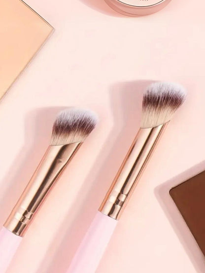 Pink and Glod Versatile 4pc Dual-Ended Makeup Brush Set - Soft Synthetic Bristles for Foundation Blush Contour Concealer - Image 3