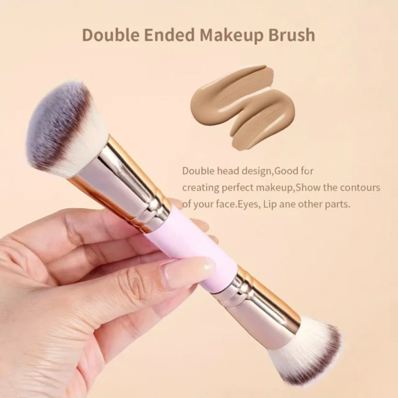 Pink and Glod Versatile 4pc Dual-Ended Makeup Brush Set - Soft Synthetic Bristles for Foundation Blush Contour Concealer - Image 7