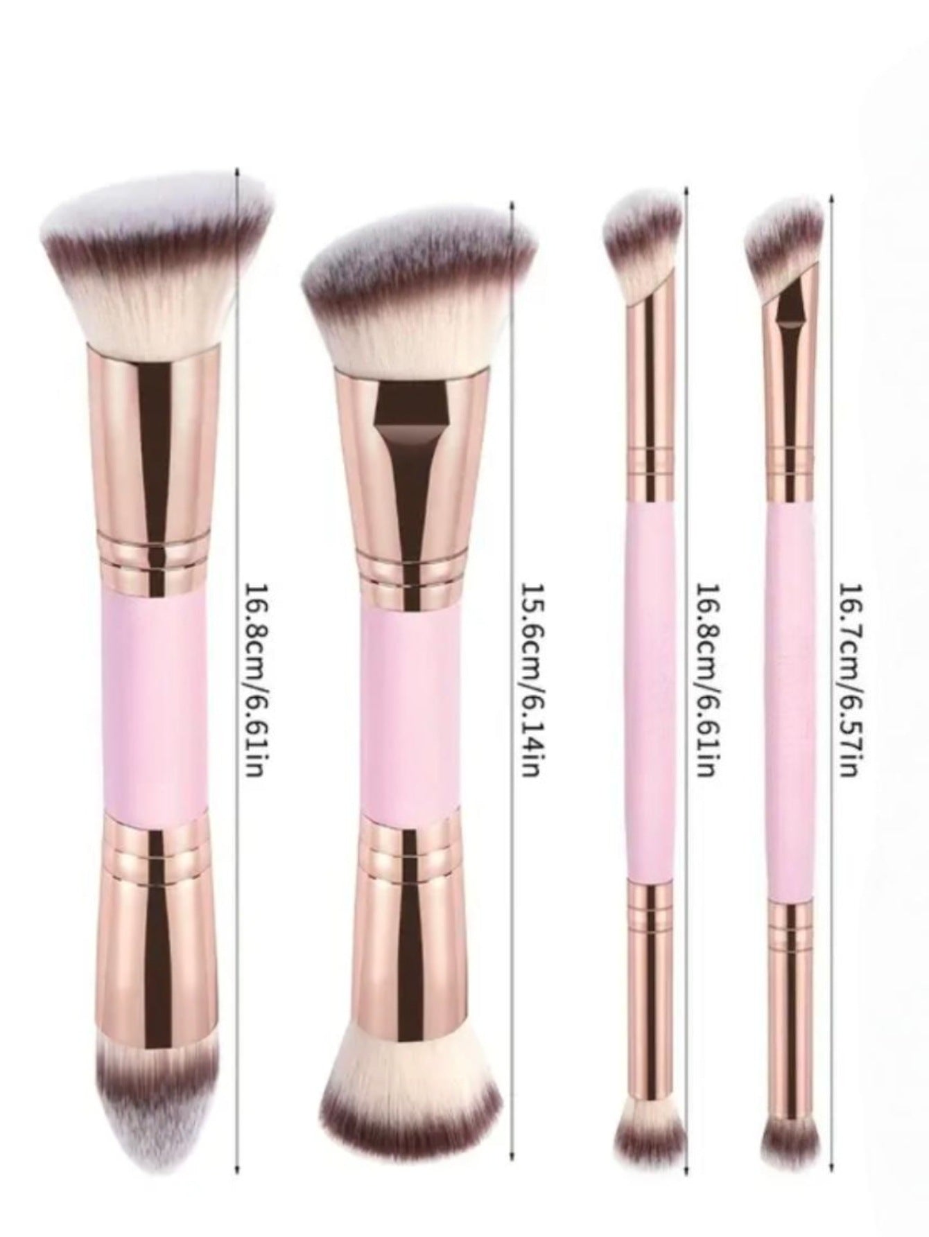 Black Versatile 4pc Dual-Ended Makeup Brush Set - Soft Synthetic Bristles for Foundation Blush Contour Concealer - Image 2