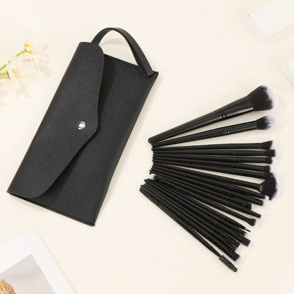 Black Complete 20-Piece Makeup Brush Set with Travel Pouch - Professional Synthetic Face & Eye Brushes Kit - Image 2
